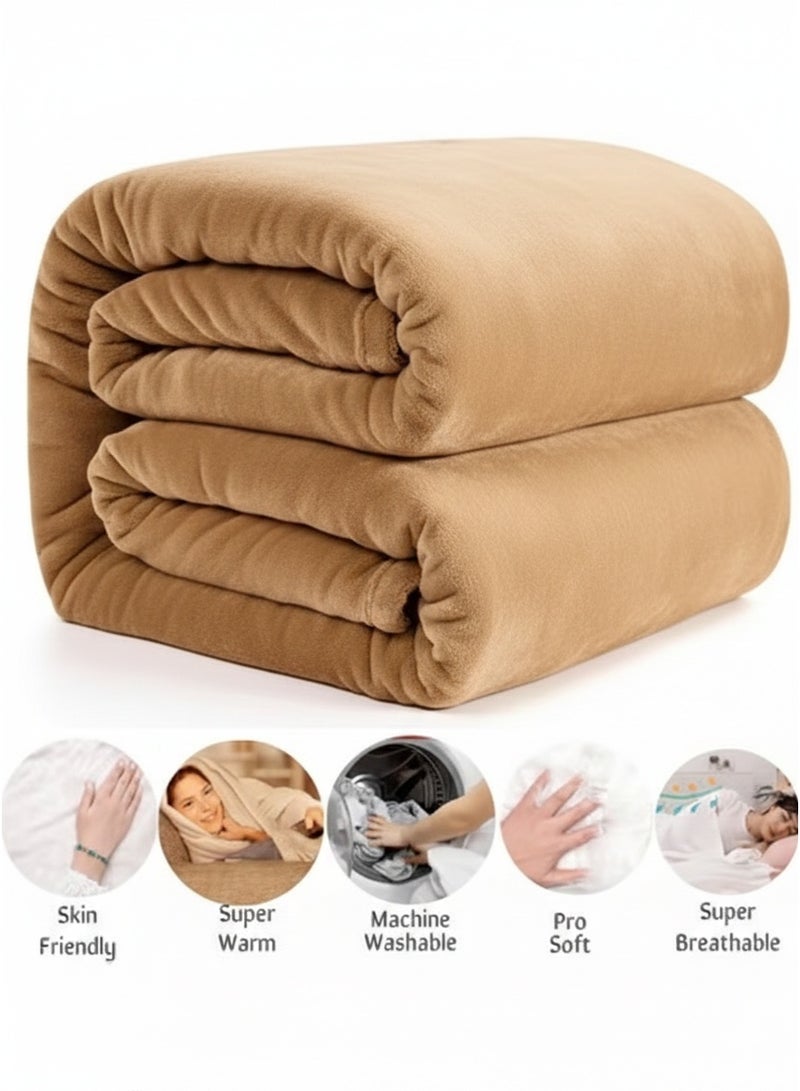 Fleece Blanket 150x200 cm Soft Lightweight Warm Microfiber Throw Blanket for Bed Sofa Travel Tan - Image 2